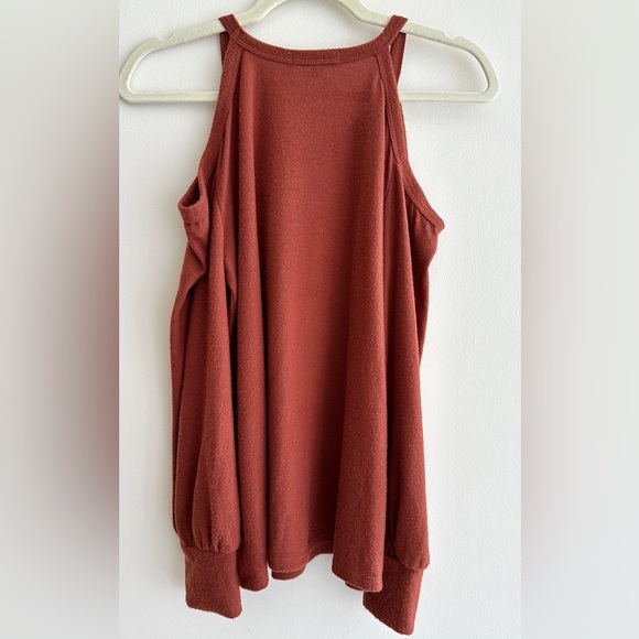 Green Envelope Terracotta/Sienna Orange Cold Shoulder Soft Blouse, Medium - Picture 8 of 14
